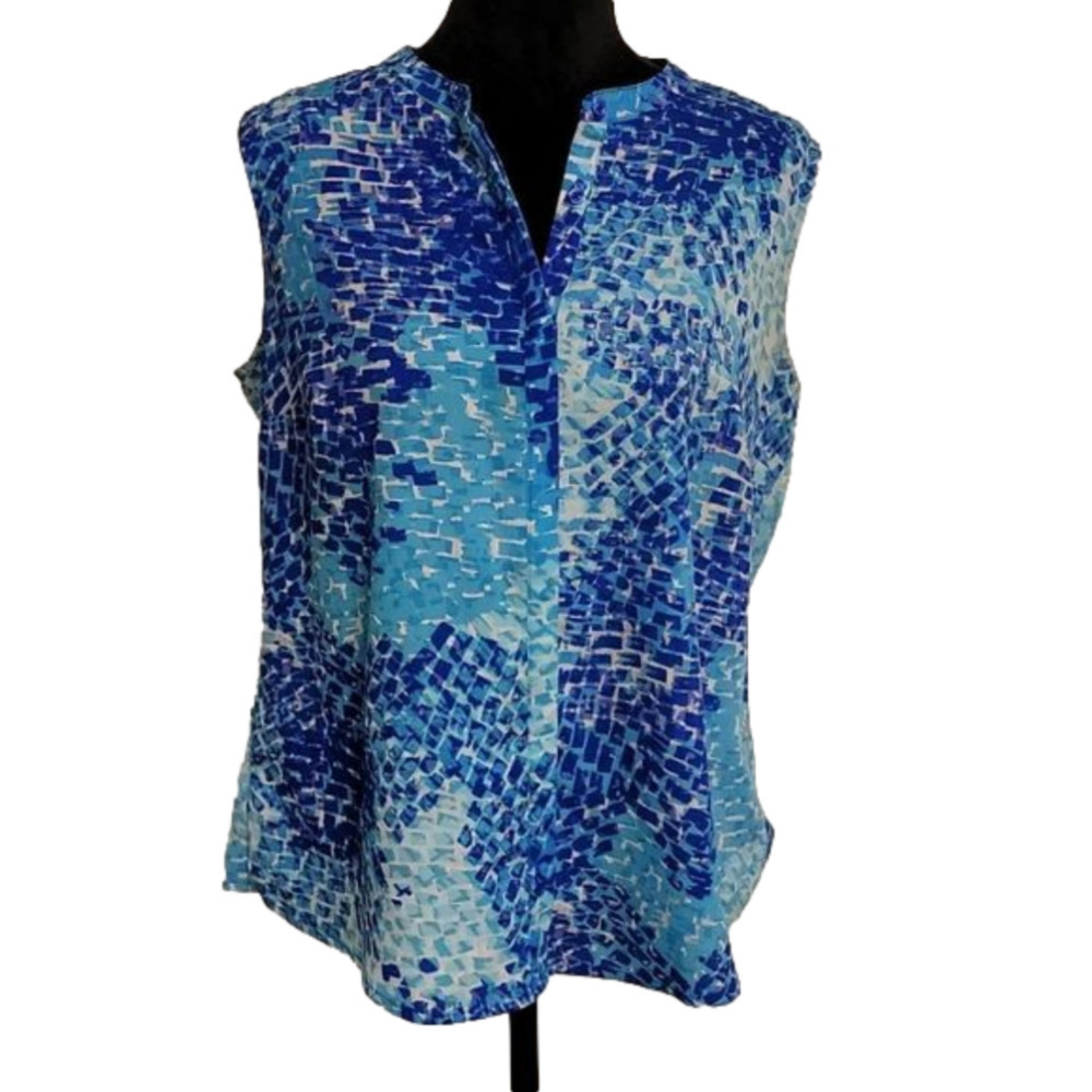 APT 9 blue sleeveless button-up blouse size pl excellent pre-loved condition - Picture 1 of 12